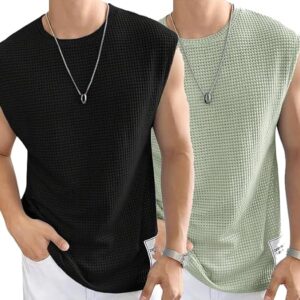 Narsingha Dreams Men's Polycotton Waffle Tank Tops Sleeveless Round Neck T-Shirt for Gym, Running and Outdoor