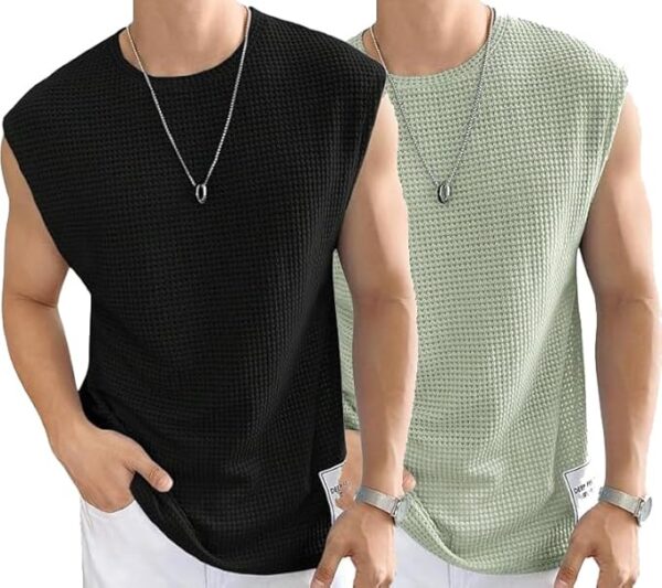 Narsingha Dreams Men's Polycotton Waffle Tank Tops Sleeveless Round Neck T-Shirt for Gym, Running and Outdoor