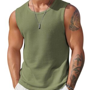 Men's Knitted Tank Tops Sleeveless Casual T Shirts Summer Beach Tank Shirts Waffle Tee B L2712