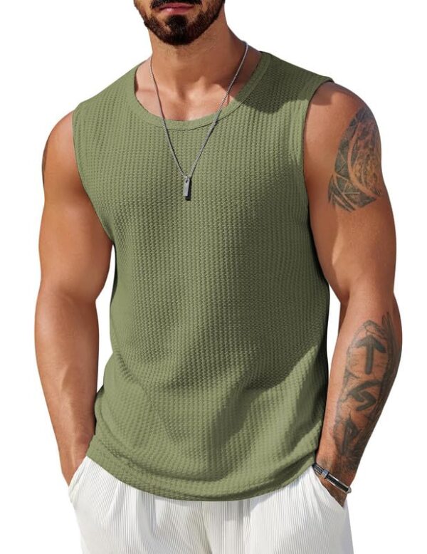 Men's Knitted Tank Tops Sleeveless Casual T Shirts Summer Beach Tank Shirts Waffle Tee B L2712