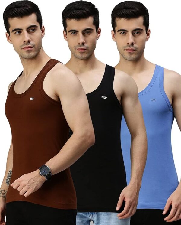 Lux Cozi Men's 100% Cotton Sleeveless Round Neck Regular Fit Vest | Baniyan for Men | Vest for Men Pack of 3