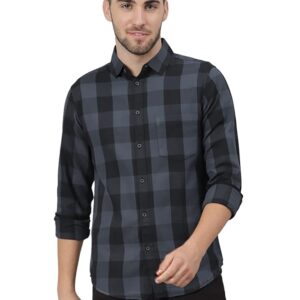 Men's Cotton Buffalo Check Slim Fit Casual Shirt with Pocket, Full Sleeve Shirt for Formal & Casual Wear