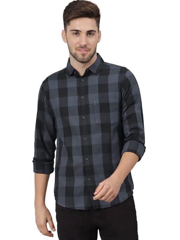 Men's Cotton Buffalo Check Slim Fit Casual Shirt with Pocket, Full Sleeve Shirt for Formal & Casual Wear