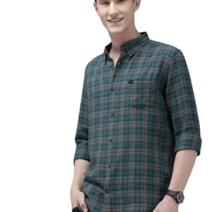 Men's Micro Checked Slim Fit Cotton Casual Shirt | Green | TBH-VALLA-MC