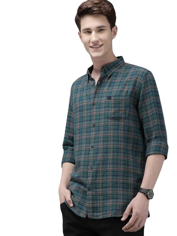 Men's Micro Checked Slim Fit Cotton Casual Shirt | Green | TBH-VALLA-MC