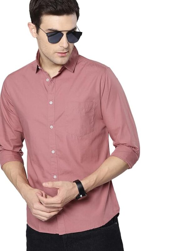 Men Cotton Solid Spread Collar Full Sleeves Regular Fit Casual Shirt