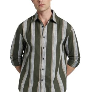 Dennis Lingo Men Cotton Blend Relaxed Fit Striped Verical Stripes Shirts