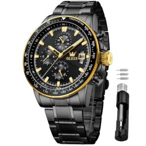 OLEVS Mens Analog Quartz Watches Diamond Luxury Dress Wrist Watch Big Face Easy Reader Business Casual Stainless Steel Waterproof Date Watch