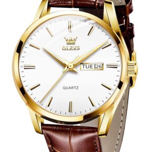 OLEVS Watch for Men Gold Blue Black Analog Quartz Dress Business Watch Day Date Calendar Stainless Steel Luxury Luminous Waterproof Casual Men Wrist Watches
