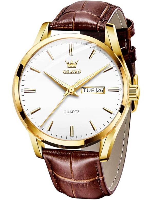 OLEVS Watch for Men Gold Blue Black Analog Quartz Dress Business Watch Day Date Calendar Stainless Steel Luxury Luminous Waterproof Casual Men Wrist Watches