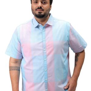 The Indian Garage Co Men Plus Size Regular Fit Checkered Cutaway Collar Half Sleeves Casual Shirt