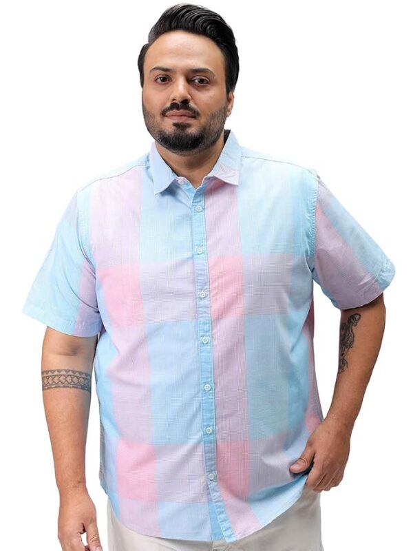The Indian Garage Co Men Plus Size Regular Fit Checkered Cutaway Collar Half Sleeves Casual Shirt