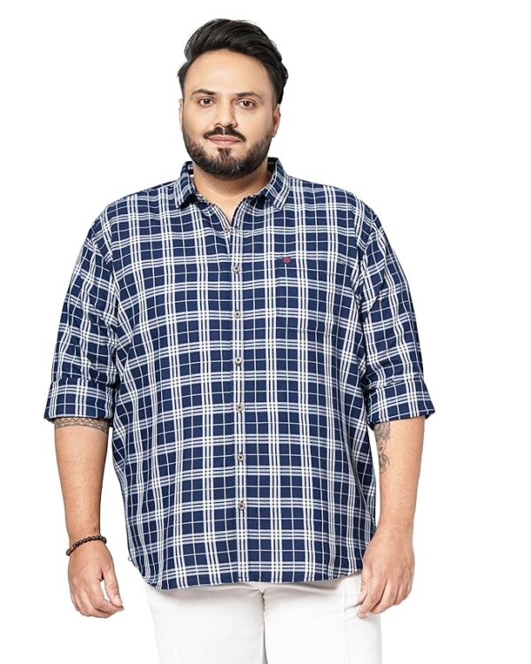 The Indian Garage Co Men Plus Size Regular Fit Checkered Cutaway Collar Full Sleeves Casual Shirt